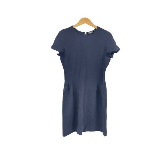 Theory Navy Blue Stretch Sheath Dress Modest Short Sleeve Womens 8 - Picture 1 of 6